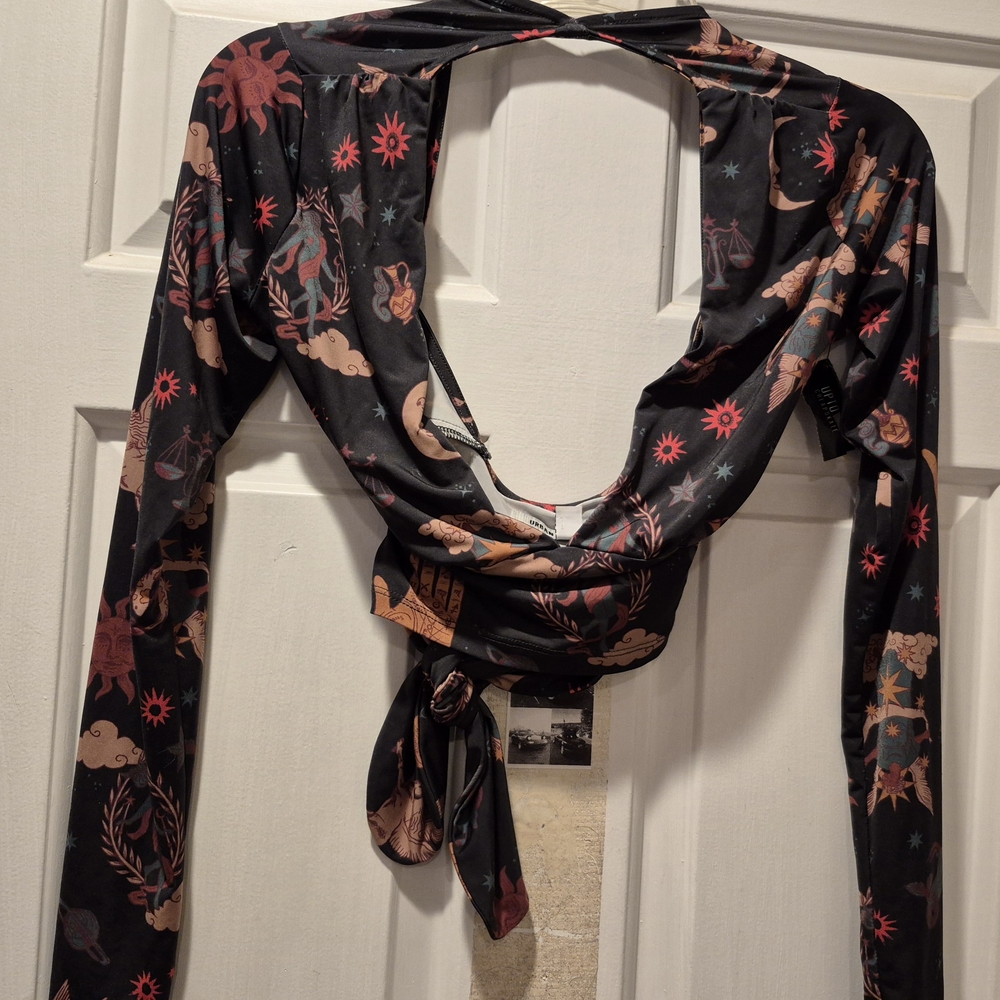Urban Outfitters Black and Red Wrap Top